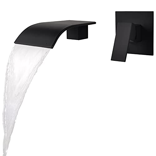 KAPHOME Matte Black Waterfall Faucet Wall Mount,Brass Bathroom Waterfall Tub Faucet,Wall Mounted Bathtub Filler Tap,KHBPB01U - Image 1