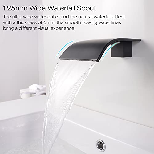 KAPHOME Matte Black Waterfall Faucet Wall Mount,Brass Bathroom Waterfall Tub Faucet,Wall Mounted Bathtub Filler Tap,KHBPB01U - Image 3