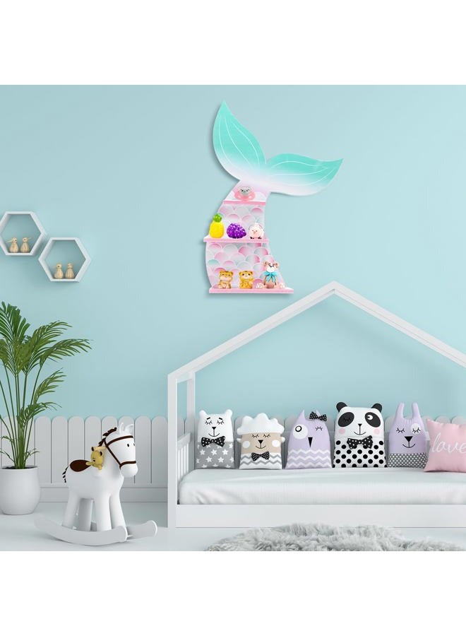 Bencailor Wall Decor Shelf Bedroom Hanging Shelf Wall Mounted Shelf Wooden Floating Shelves Bathroom Decor for Girls Bedroom Nursery Gift (Cute Mermaid) - Image 2