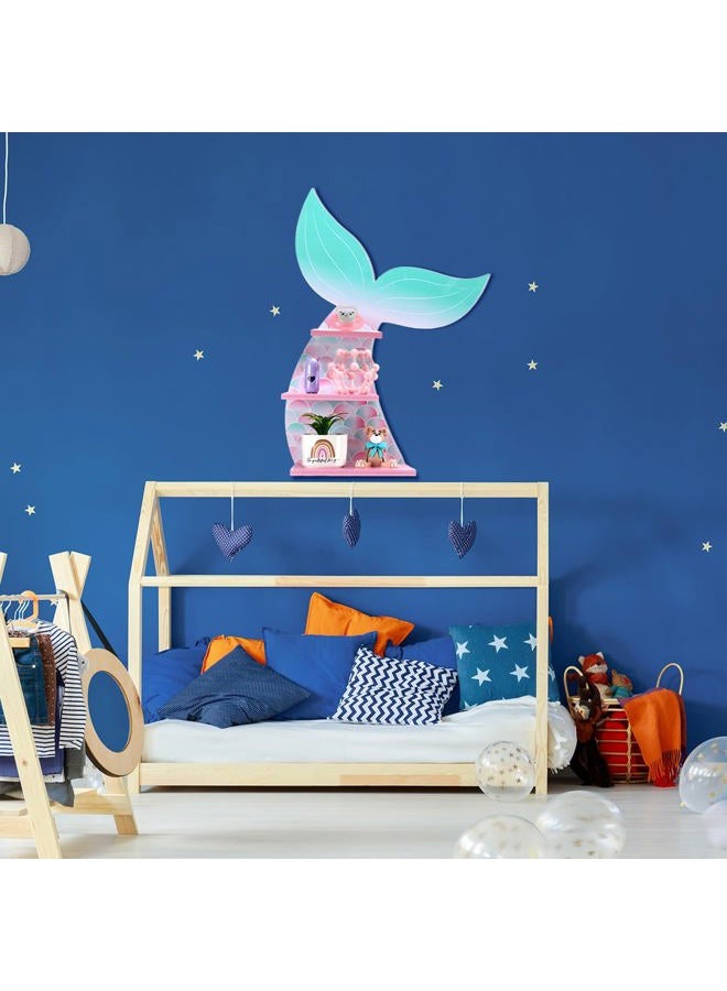 Bencailor Wall Decor Shelf Bedroom Hanging Shelf Wall Mounted Shelf Wooden Floating Shelves Bathroom Decor for Girls Bedroom Nursery Gift (Cute Mermaid) - Image 4