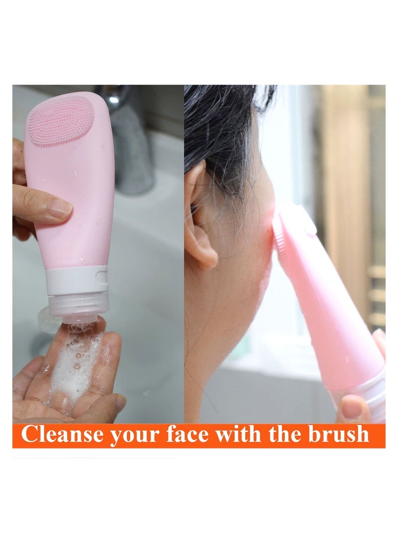 Excefore 3 Pack Travel Bottle Set ELECDON Leakproof Refillable Travel Containers Set with EVA Bag and Double Sided Facial Cleansing Brushes for Lotion Liquid Shampoos Soap and Toiletries BPA Free 90 ML  - Image 2
