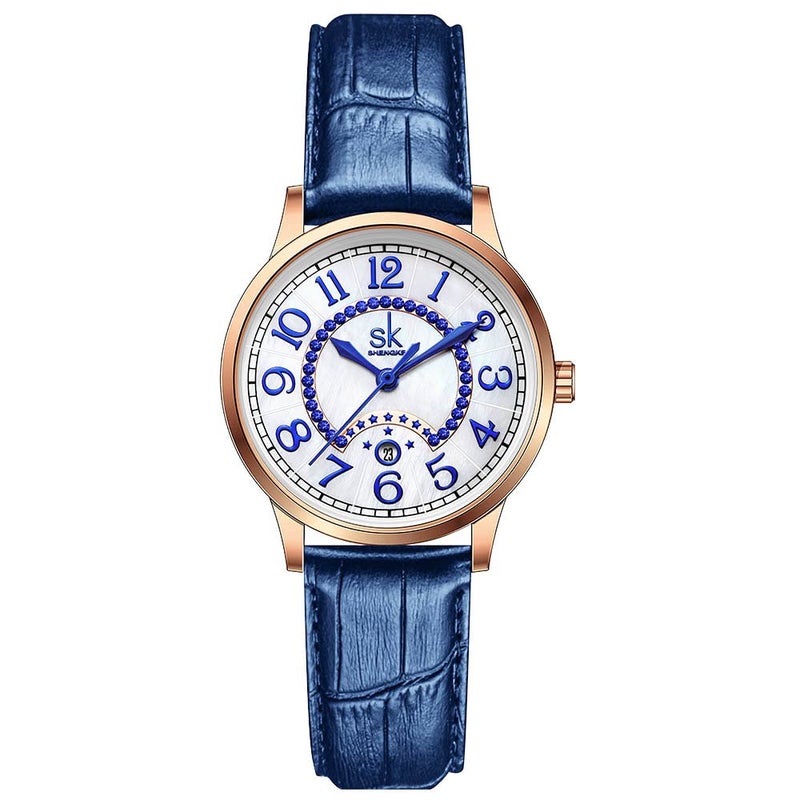 SHENGKE SK Classic Easy Read Watch for Women with Genuine Leather Band Ladies Calendar WatchMoonlightBlue - Image 2