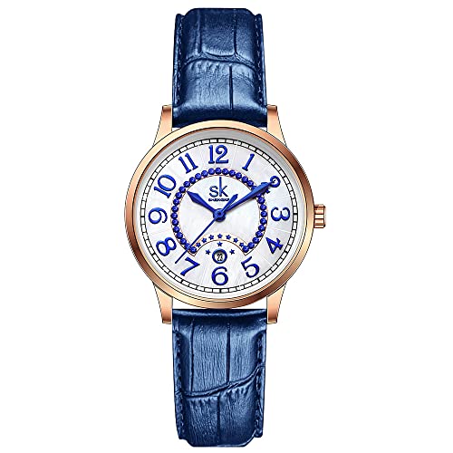 SHENGKE SK Classic Easy Read Watch for Women with Genuine Leather Band Ladies Calendar WatchMoonlightBlue - Image 1