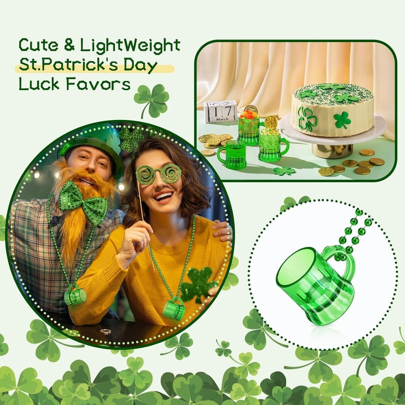 ZZYFGH St Patricks Day Beads Necklace with Shot Glasses, 12 Pack St Patricks Day Shot Glass Necklace, Fun Green Shot Glass Necklace for St. Patrick's Day Party Favors Supplies, Costume Accessories - Image 3