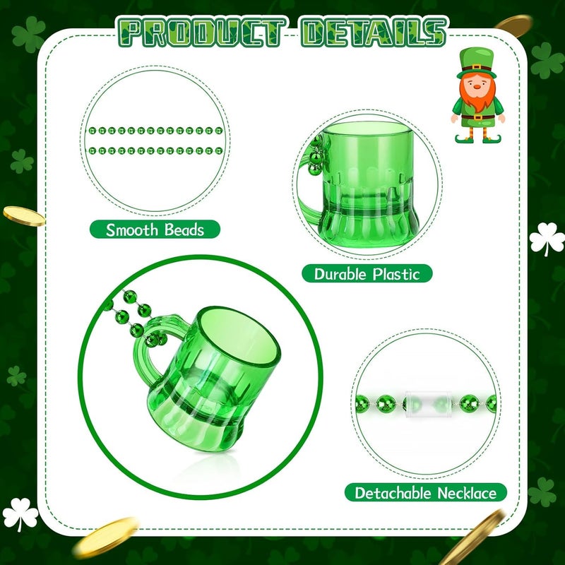ZZYFGH St Patricks Day Beads Necklace with Shot Glasses, 12 Pack St Patricks Day Shot Glass Necklace, Fun Green Shot Glass Necklace for St. Patrick's Day Party Favors Supplies, Costume Accessories - Image 4