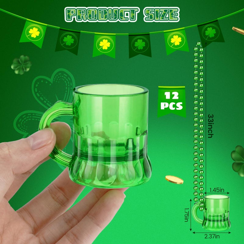ZZYFGH St Patricks Day Beads Necklace with Shot Glasses, 12 Pack St Patricks Day Shot Glass Necklace, Fun Green Shot Glass Necklace for St. Patrick's Day Party Favors Supplies, Costume Accessories - Image 2