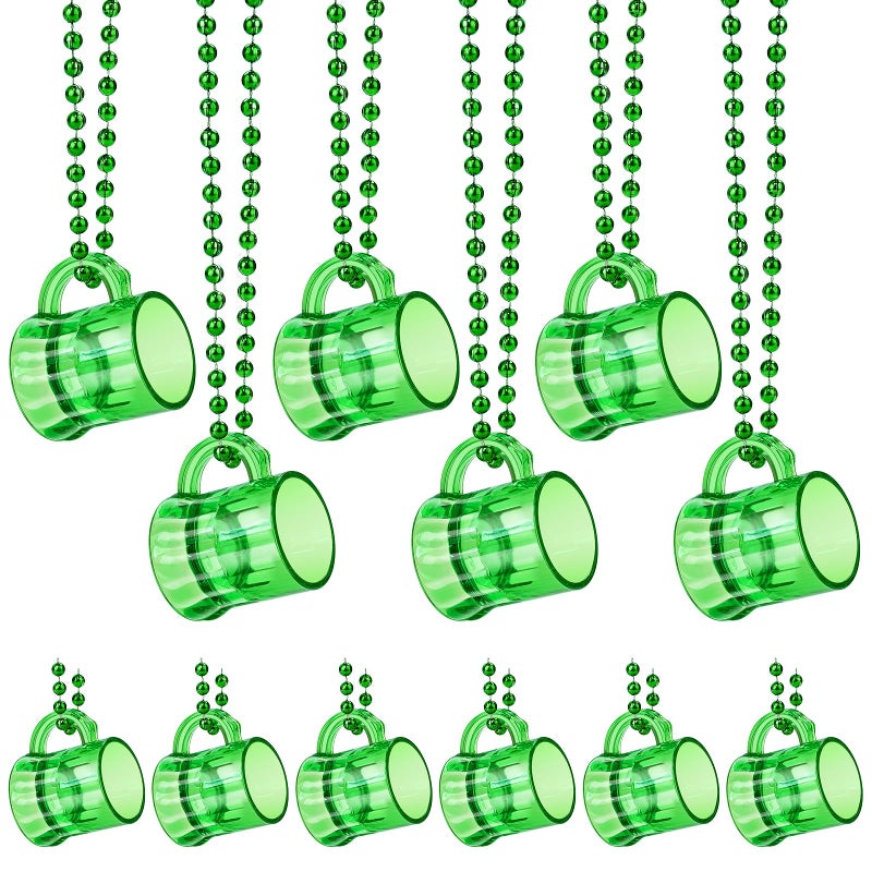 ZZYFGH St Patricks Day Beads Necklace with Shot Glasses, 12 Pack St Patricks Day Shot Glass Necklace, Fun Green Shot Glass Necklace for St. Patrick's Day Party Favors Supplies, Costume Accessories - Image 1