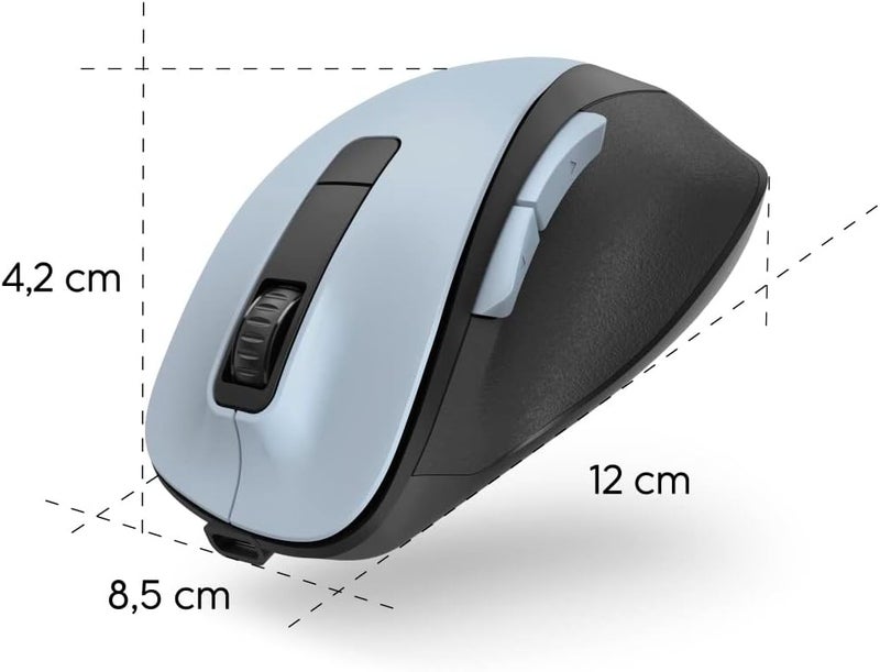 Hama Ergonomic Wireless Mouse (6 Buttons, 2.4 GHz, BlueWave Sensor, 800/1200/1600 DPI, Optical, for Laptop/PC, Battery Powered, Right-Handed) – Polar Blue - Image 4