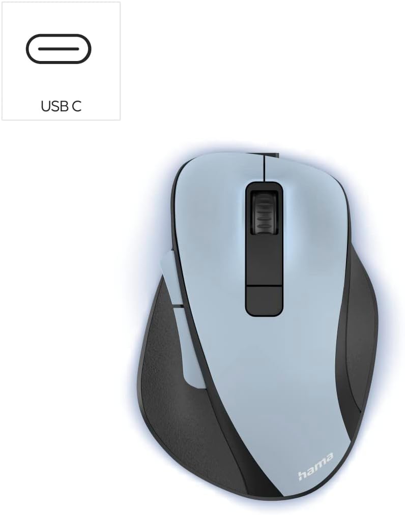 Hama Ergonomic Wireless Mouse (6 Buttons, 2.4 GHz, BlueWave Sensor, 800/1200/1600 DPI, Optical, for Laptop/PC, Battery Powered, Right-Handed) – Polar Blue - Image 2