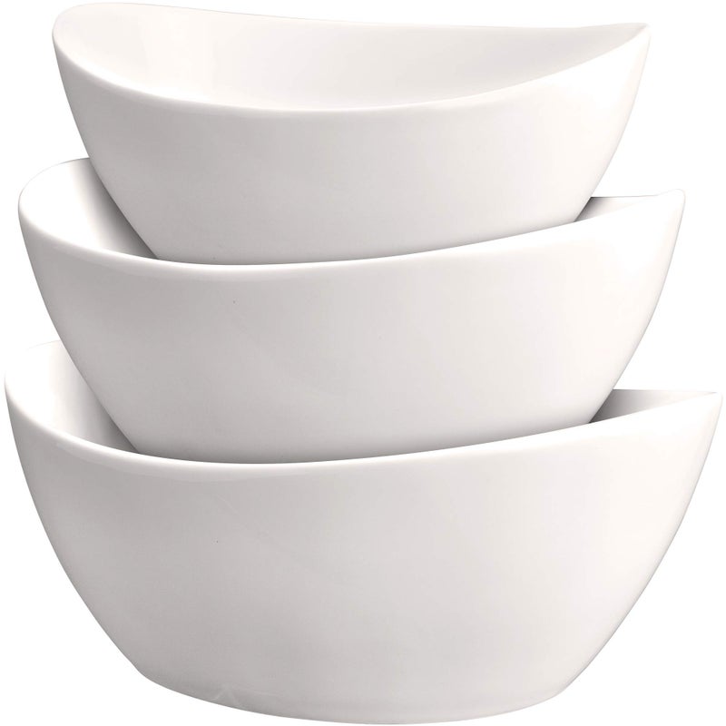 DECORDINE 3 Piece Serving Bowl Set  Elegant White Porcelain Salad Bowls for Fruit Salad Pasta and Soup  Food Server Display Dishes for Party or Display  24 oz 34 oz and 44 oz  by DcorDine 