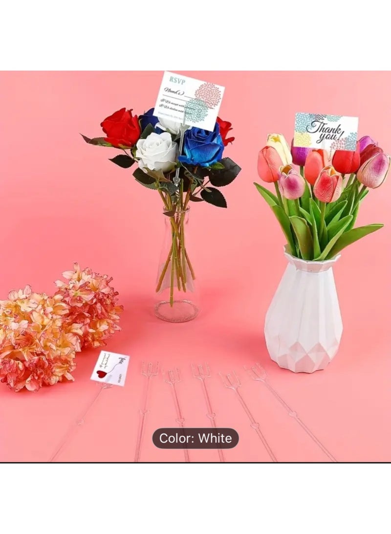 KRONFOL 30 Pcs Plastic Flower Pick Card Holder, Transparent Heart Shape Straight Head Flower Pick Business Card Holder for Wedding Birthday Party Gift Cards Photos Bouquet Arrangement Home Decor - Image 2