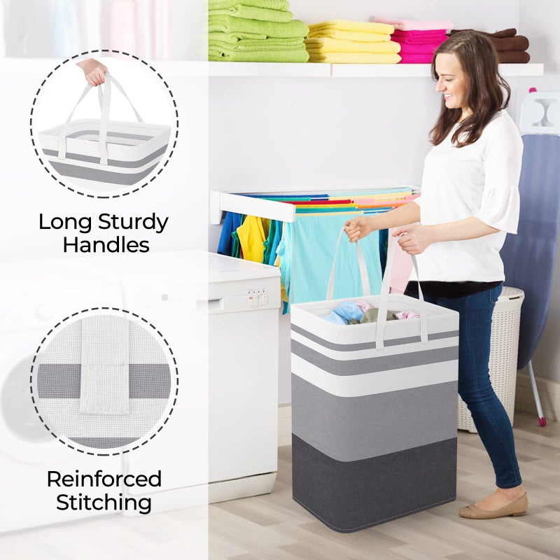 StorageRight Large Collapsible Laundry Basket Hamper with Easy Carry Handlesï¼ŒFreestanding Clothes Hampers for Laundry, Bedroom, Dorm, Towels, Toys, 75L, Gradient Grey - Image 4