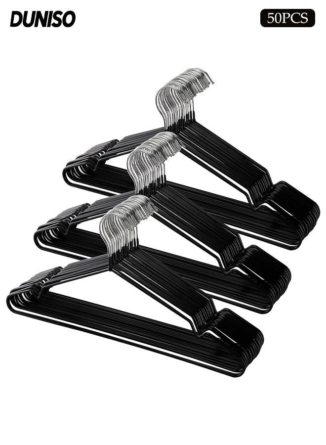 DUNISO 50 Pack Wire Hangers,Heavy Duty Metal Hangers,Coat Hangers with Non-Slip Grooves,Waterproof and Anti Slip,Strong and Durable,Space Saving,for Hanging Coats,Suits,Jackets, Shirt,40cm - Image 1