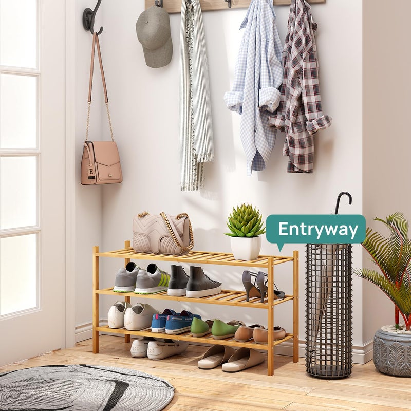 viewcare 3-Tier Long Shoe Rack, Bamboo Wood Shoe Rack for Closet, Entryway & Hallway, Stackable | Beautiful | Functional | Sturdy - Image 2