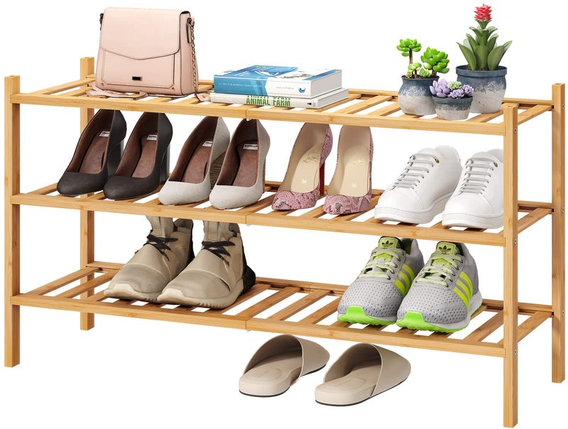 viewcare 3-Tier Long Shoe Rack, Bamboo Wood Shoe Rack for Closet, Entryway & Hallway, Stackable | Beautiful | Functional | Sturdy - Image 1