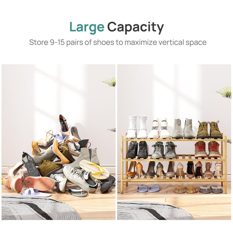 viewcare 3-Tier Long Shoe Rack, Bamboo Wood Shoe Rack for Closet, Entryway & Hallway, Stackable | Beautiful | Functional | Sturdy - Image 3