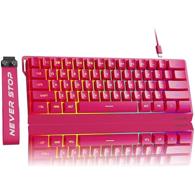 لوحة مفاتيح الألعاب EWEADN F61 سلكية بنسبة 60%، لوحة مفاتيح ألعاب مضاءة بـ RGB مع مفاتيح PBT، تصميم مدمج، لوحة مفاتيح سلكية مع حبل لحملها لـ MAC/WIN-أحمر