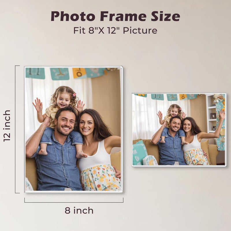 Wbtran 8x12 Acrylic Picture Frame  Clear Frameless Photo Frame for Wall Mount  No Drilling Picture Frames with Tape  Pack of 5 Floating Hanging Picture Frames for Home  School  Office - Image 2