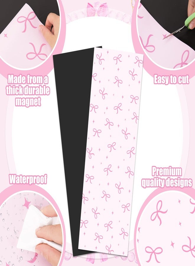 JarThenaAMCS 2Pcs Pink Bow Magnetic Locker Wallpaper 12 x 36 Inch Removable Cute Wall Sticker for Back to School Party Classroom Home Office Decoration - Image 3