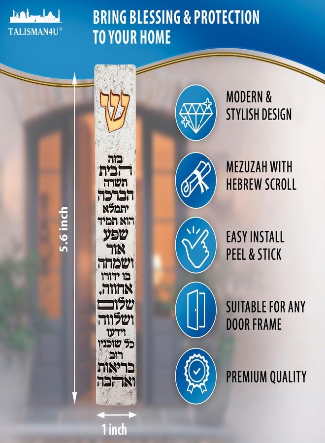 TALISMAN4U Modern Marble MEZUZAH CASE with Scroll for Door Hebrew Home Blessing Self-Stick Waterproof Jewish Protection Mezuza Israel Judaica Gift 5 Inch (Gold Shin) - Image 2