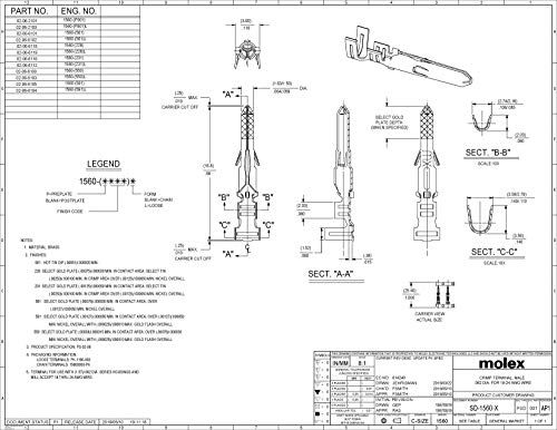 Molex Pin, Male & Female .062" 18-24 AWG, Series 1561 Tin (Sn) Plated Brass Contact (20 Pair) - Image 3
