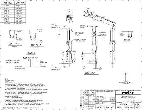 Molex Pin, Male & Female .062" 18-24 AWG, Series 1561 Tin (Sn) Plated Brass Contact (20 Pair) - Image 2
