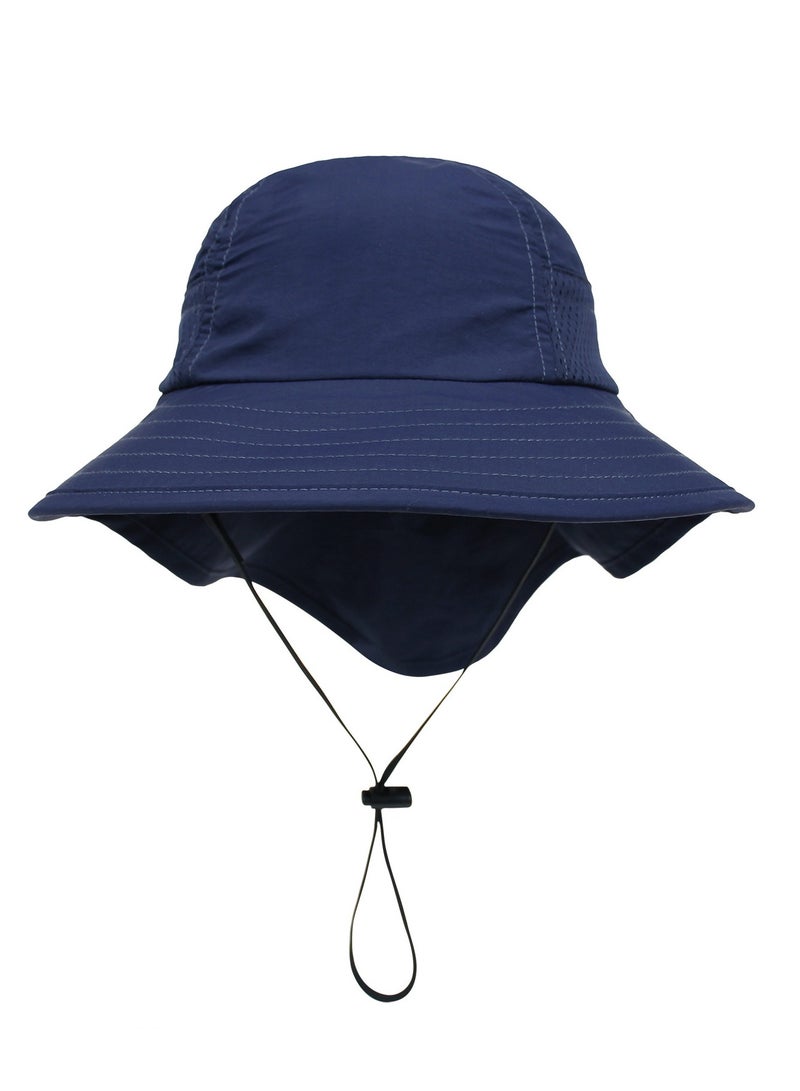 قبعة حماية من الشمس للأطفال الصغار الأولاد والبنات قبعة شمسية ذات حافة عريضة وغطاء للرقبة قبعات للعب على الشاطئ(صحن الكنيسة الأزرق - إس) - Image 3