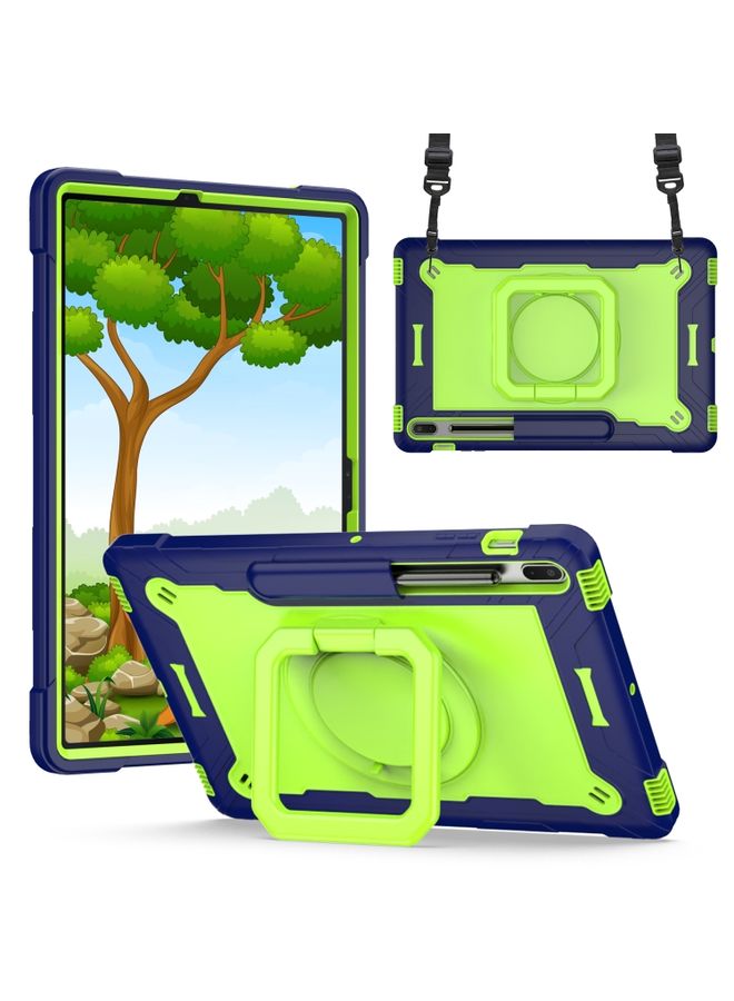 HuHa Case Cover For Samsung Galaxy Tab S7+ / S8+ / S7 FE Silicone + PC Bracelet Holder Tablet Case Navy Blue + Yellow Green 