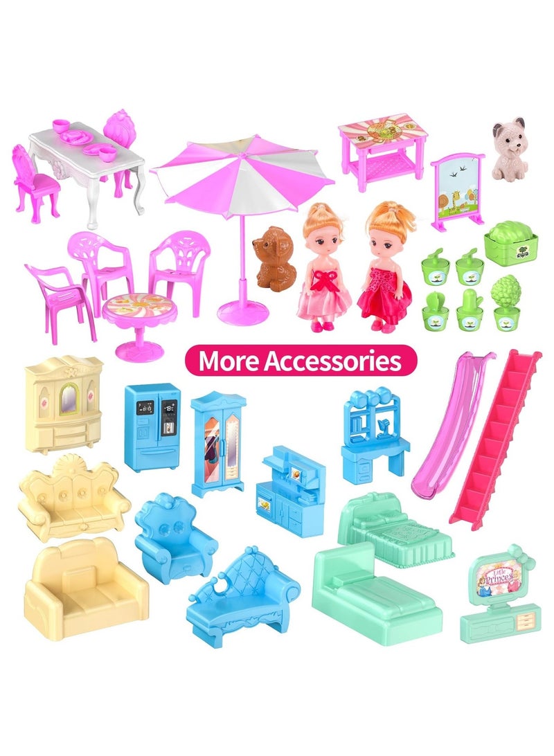WALALLA 4-Story Dollhouse with Glow in The Dark, Girl Toys Doll House Playset with 2 Dolls,12 Play Areas, Furniture and Accessories, Princess Gift Toys for Girls Ages 3-9 ,Pink - Image 5