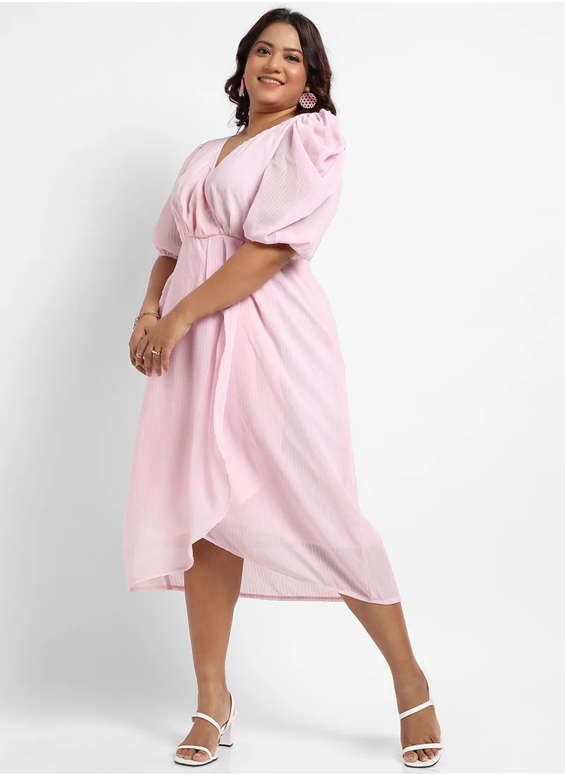 Instafab Plus Women's Baby Pink Petal Hem Dress