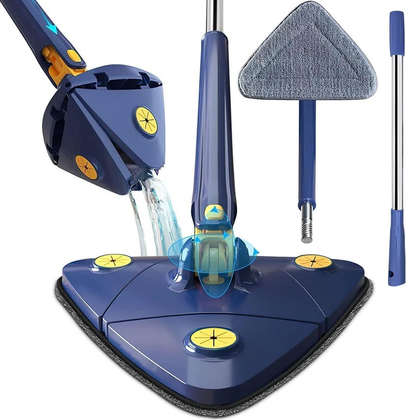 PUERTO 360 Rotatable Adjustable Triangle Cleaning Mop with Stainless Steel Long Handle PushPull Squeezing Cleaning Mop Dry Wet Mop Floor Windows Ceiling Multicolor - Image 1