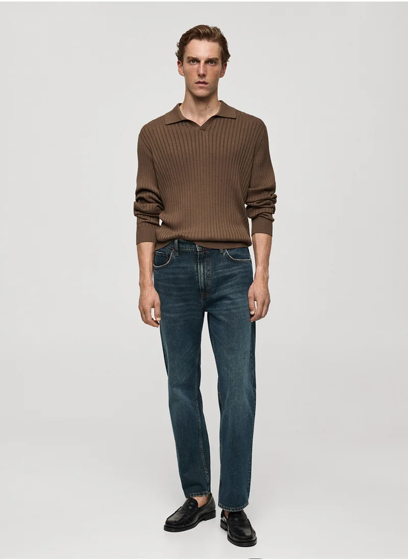 مانجو مان Fine Rib-Knit Polo Shirt