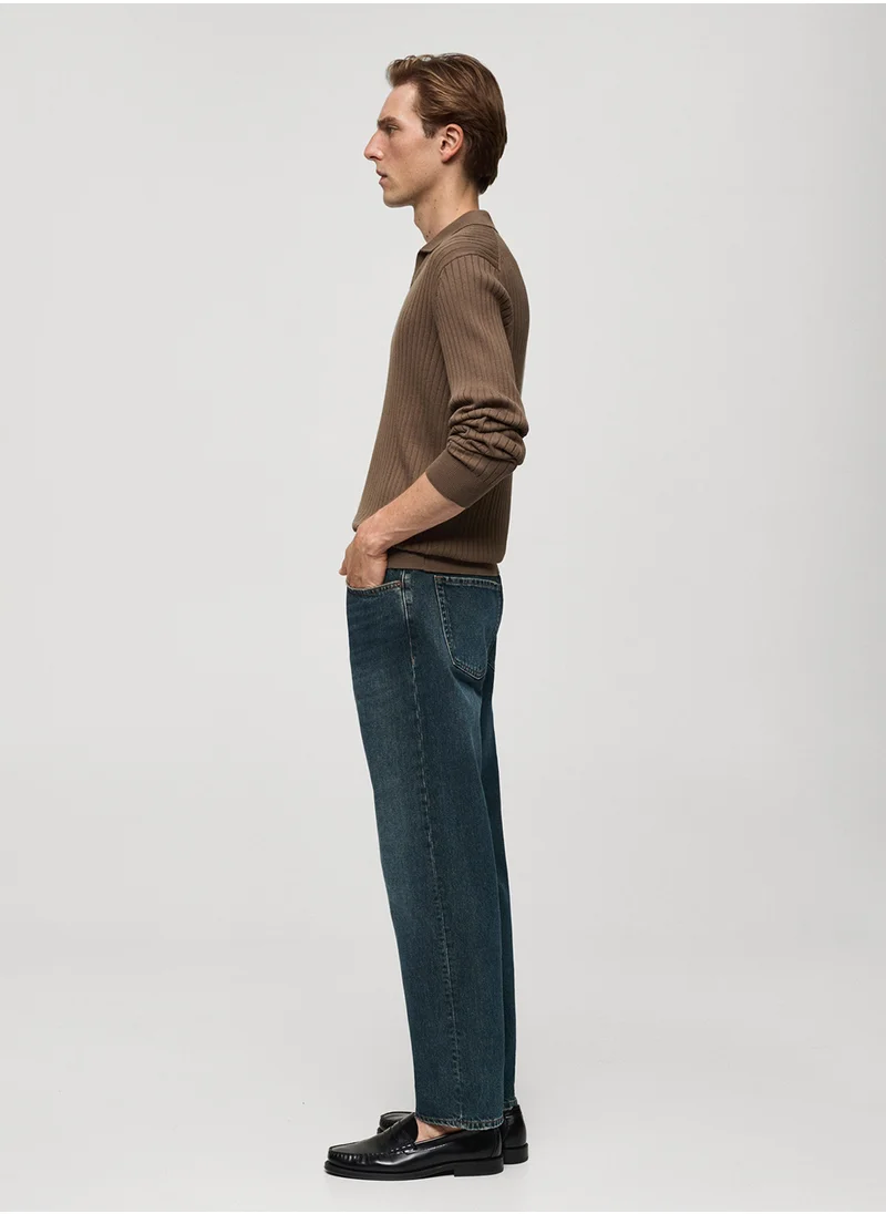 مانجو مان Fine Rib-Knit Polo Shirt