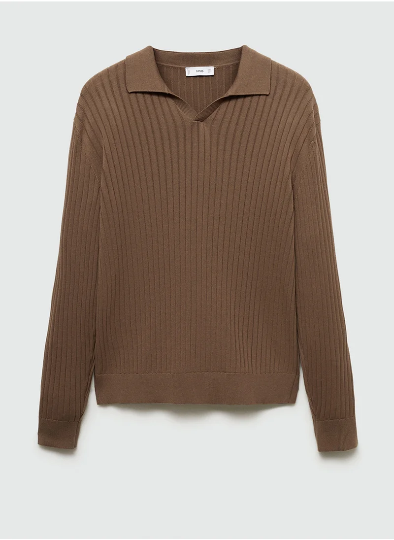 مانجو مان Fine Rib-Knit Polo Shirt