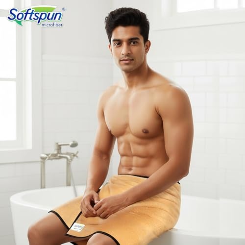 SOFTSPUN Microfiber Coral Bath Towel 1Pc Beige! Ultra Absorbent Super Soft & Lightweight Quick Drying for Men & Women Daily Use for Unisex. - Image 3