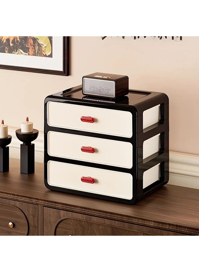 3 Tier Plastic Drawer Storage Cabinet 25cm Wide 22cm High Modular Stackable Desktop Organizer For Office Supplies Cosmetics Jewelry And Documents Space Saving Multifunctional Unit For Home Office Vanity Or Study Area - Image 2