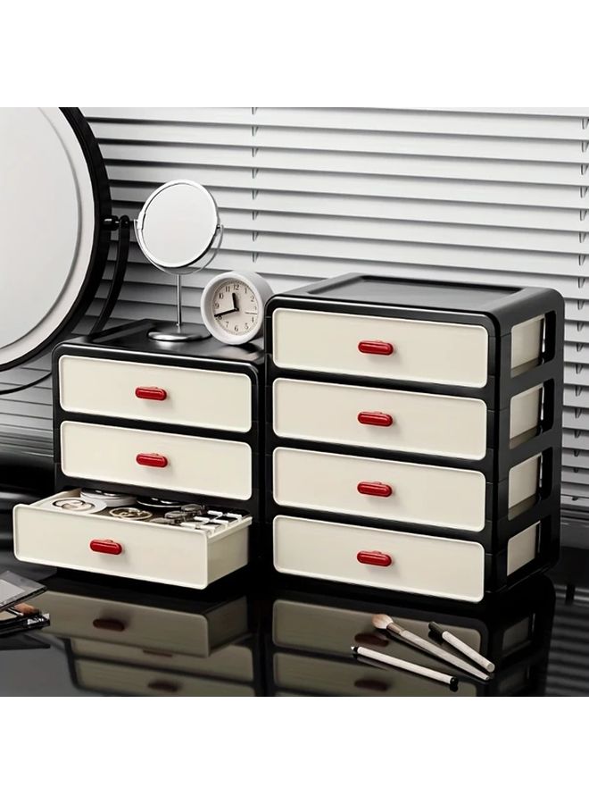 3 Tier Plastic Drawer Storage Cabinet 25cm Wide 22cm High Modular Stackable Desktop Organizer For Office Supplies Cosmetics Jewelry And Documents Space Saving Multifunctional Unit For Home Office Vanity Or Study Area - Image 1