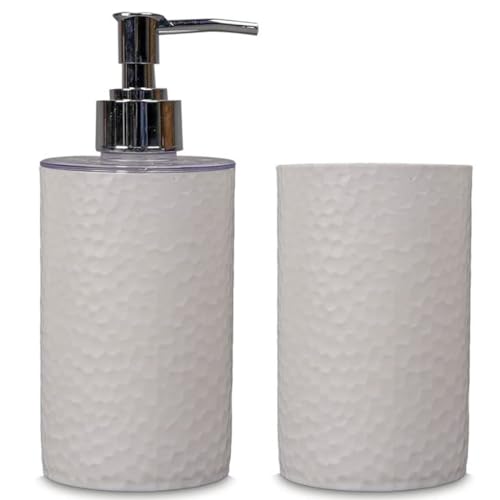Shenron Plastic Bathroom Accessories Set For Utility And Bathroom Decor | Handwash Liquid Soap Dispenser Pump And Toothbrush Holder Combo For Bathroom, Kitchen, Wash Basin, Sink - Plain White - Image 1