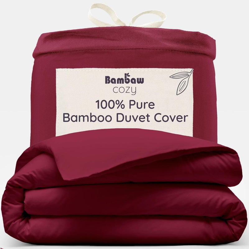 Bambaw Bamboo Duvet Cover Single 135x200 cm Anti Allergy Bedding 100 Bamboo Bed Sheets Soft Breathable  Cool Sheets for Summer Antibacterial Single Bed Duvet Cover 135x200 cm Burgundy