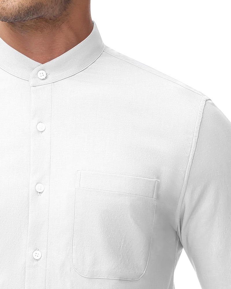 DEMEANOR Men's Collarless Dress Shirt Mandarin Collar Long Sleeve Button Down Shirts Formal Tops with Pocket All White L - Image 5