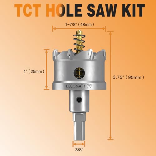 DECKRKAT 1-7/8" TCT Hole Saws for Hard Metal, Heavy Duty 48mm Tungsten Carbide Tipped Hole Cutters Set with Spring-Loaded Pilot Drill Bits for Stainless Steel, Metal, Iron, and Plastic. - Image 2