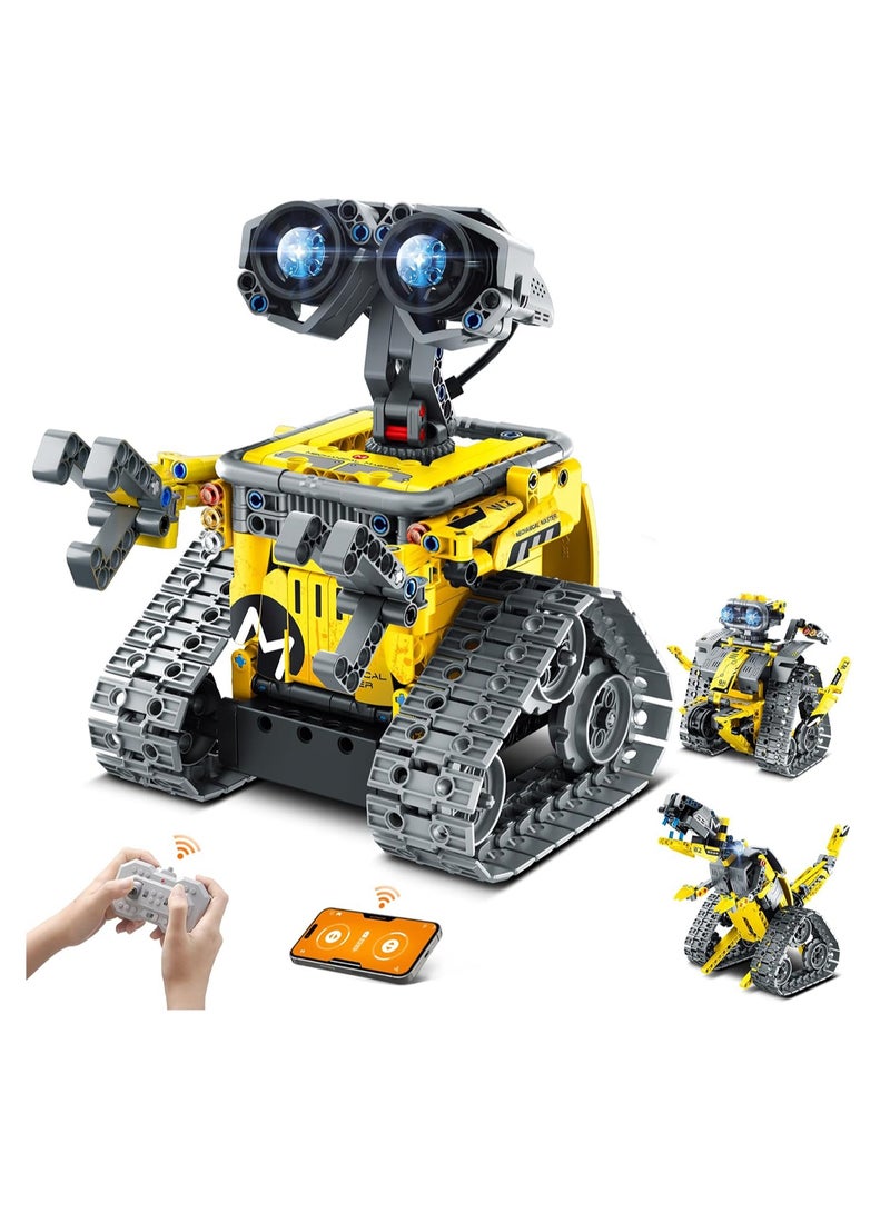3 in 1 Remote Control and App Controlled Robot Dinosaur Building Blocks Kit, Educational STEM Project Coding Set, Creative Birthday Gift for Kids (Yellow Robot) - Image 1
