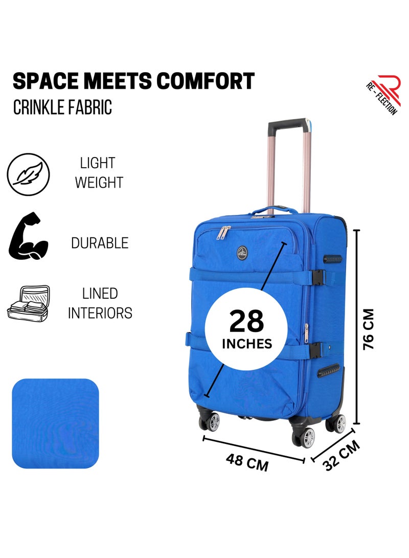 Reflection 28 Inch Crinkle Carryon Suitcase Lightweight Vertical Series Travel Soft Luggage Trolley with 121L Storage Capacity and 4 Spinner Wheels Teal Blue - Image 2
