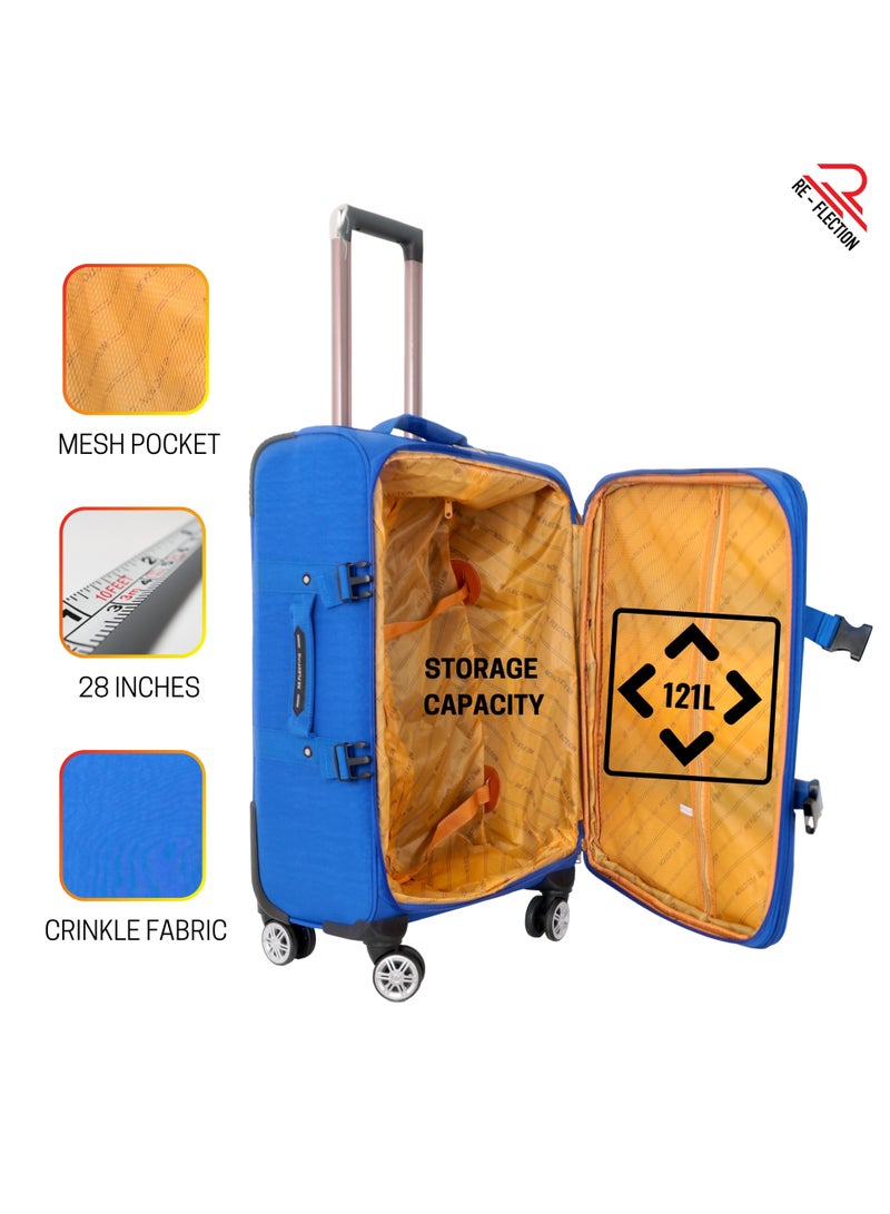 Reflection 28 Inch Crinkle Carryon Suitcase Lightweight Vertical Series Travel Soft Luggage Trolley with 121L Storage Capacity and 4 Spinner Wheels Teal Blue - Image 3