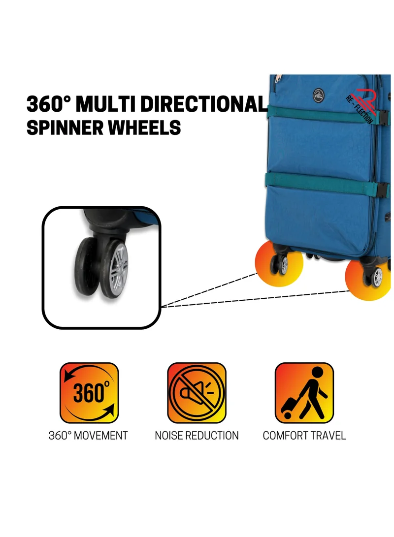 ريفلكشين Reflection 28 Inch Crinkle Carryon Suitcase Lightweight Vertical Series Travel Soft Luggage Trolley with 121L Storage Capacity and 4 Spinner Wheels Teal Blue