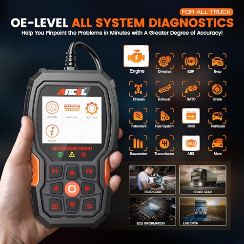 ANCEL Heavy Duty Truck Scanner HD601 All System Diesel Diagnostic Scan Tool fits for Cummins, Detroit, Freightliner, International, Paccar, Check Engine for Truck & Car 2 in 1 Code Reader - Image 2