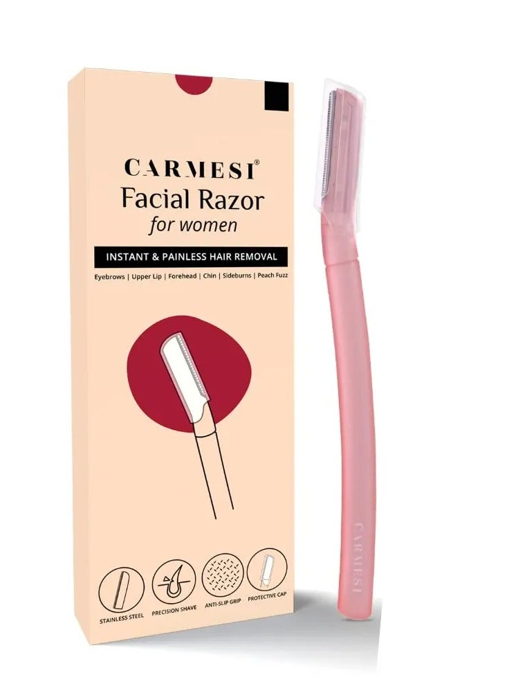 CARMESI Carmesi Face Razor (Pack of 3) and Tweezer (Pack of 1) Combo | Eyebrows, Upper Lip, Chin, Peach Fuzz | No Cuts or Irritation | Travel-Friendly | Stainless Steel Blades  - Image 1