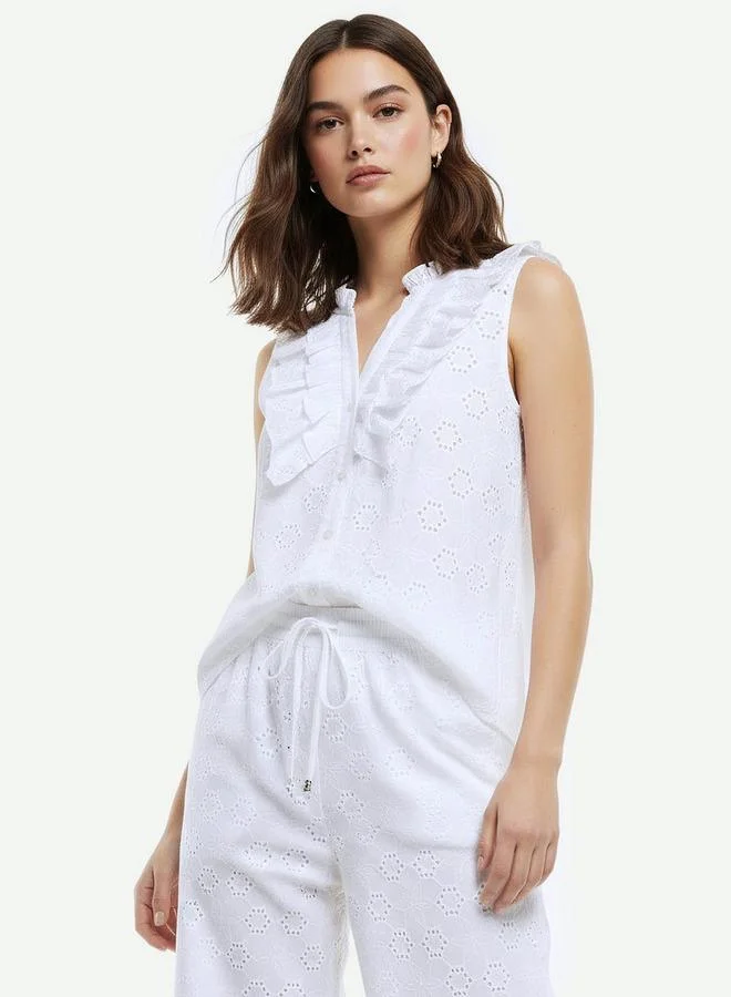 Splash FAV Cotton Schiffli Shirt with Ruffles