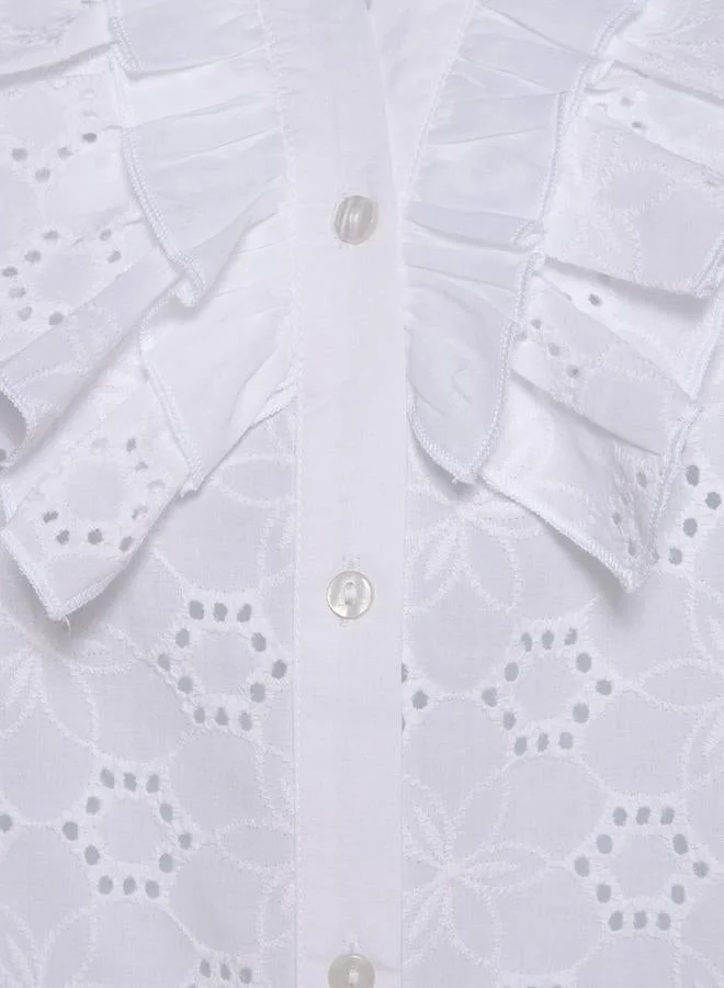 Splash FAV Cotton Schiffli Shirt with Ruffles