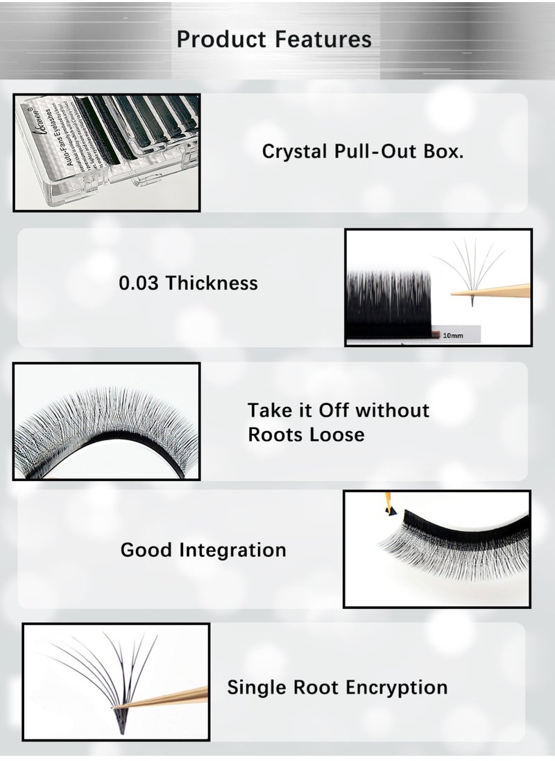 Auto Fans False Eyelashes for Extension Grafting, D Curl Matte Black Easy to Use Long Lasting Lashes for Home DIY Salon( 0.03 thick, 10mm)